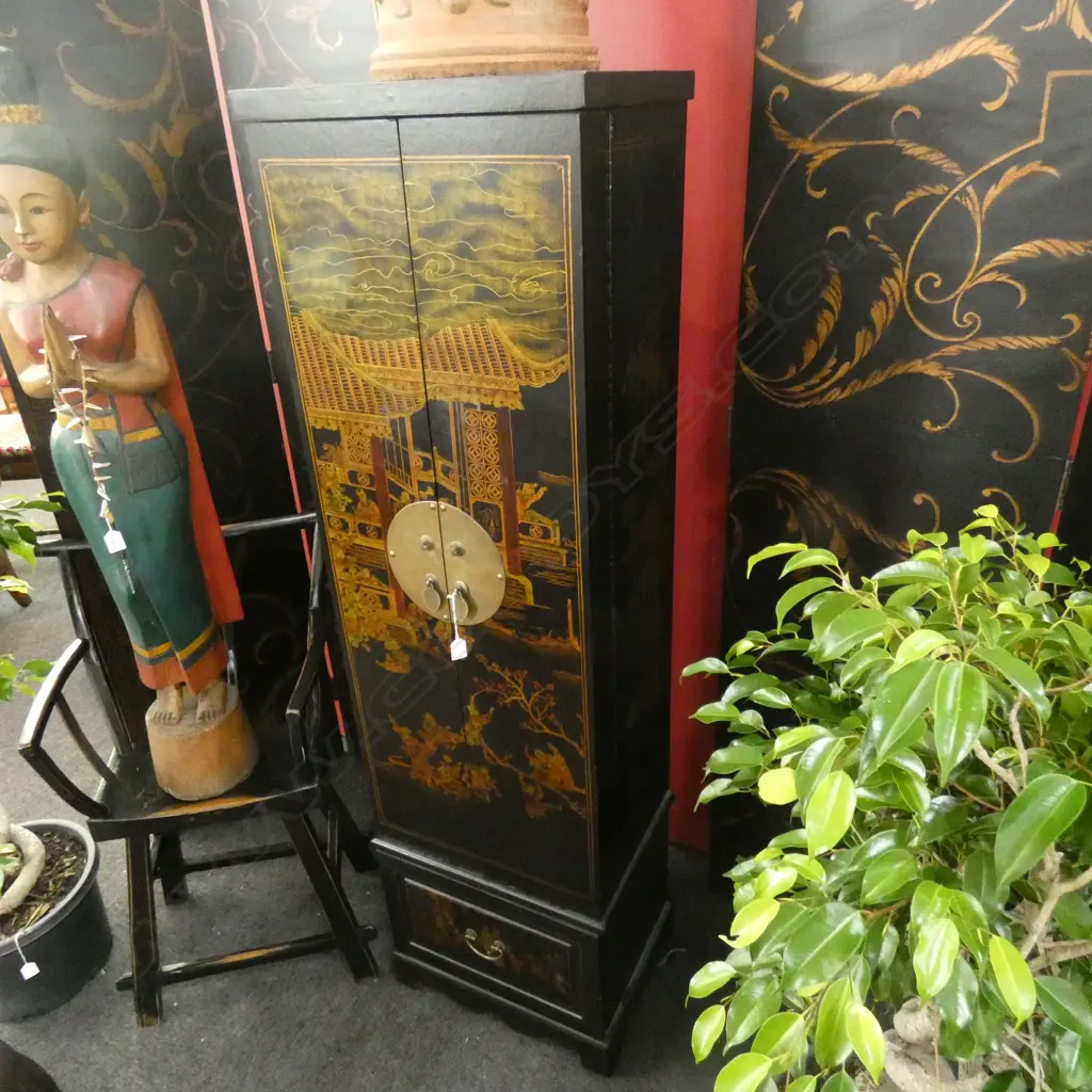 LG TALL LACQUER CHINESE COLLECTORS WITH MULTI DRAWERS ENCLOSED IN CUBBOARD  355 X 490 X 1700MM Image 1++