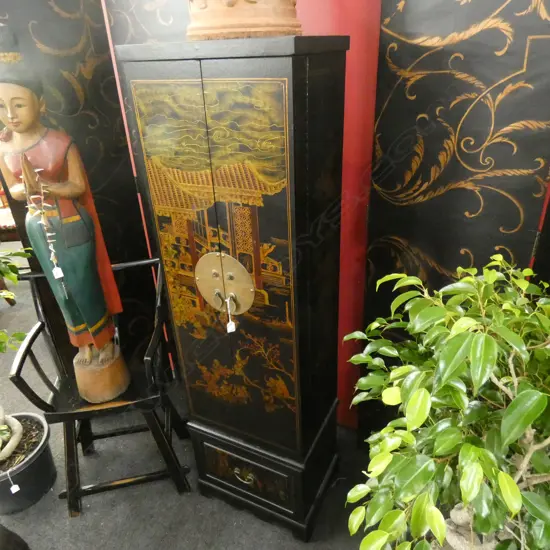 LG TALL LACQUER CHINESE COLLECTORS WITH MULTI DRAWERS ENCLOSED IN CUBBOARD  355 X 490 X 1700MM