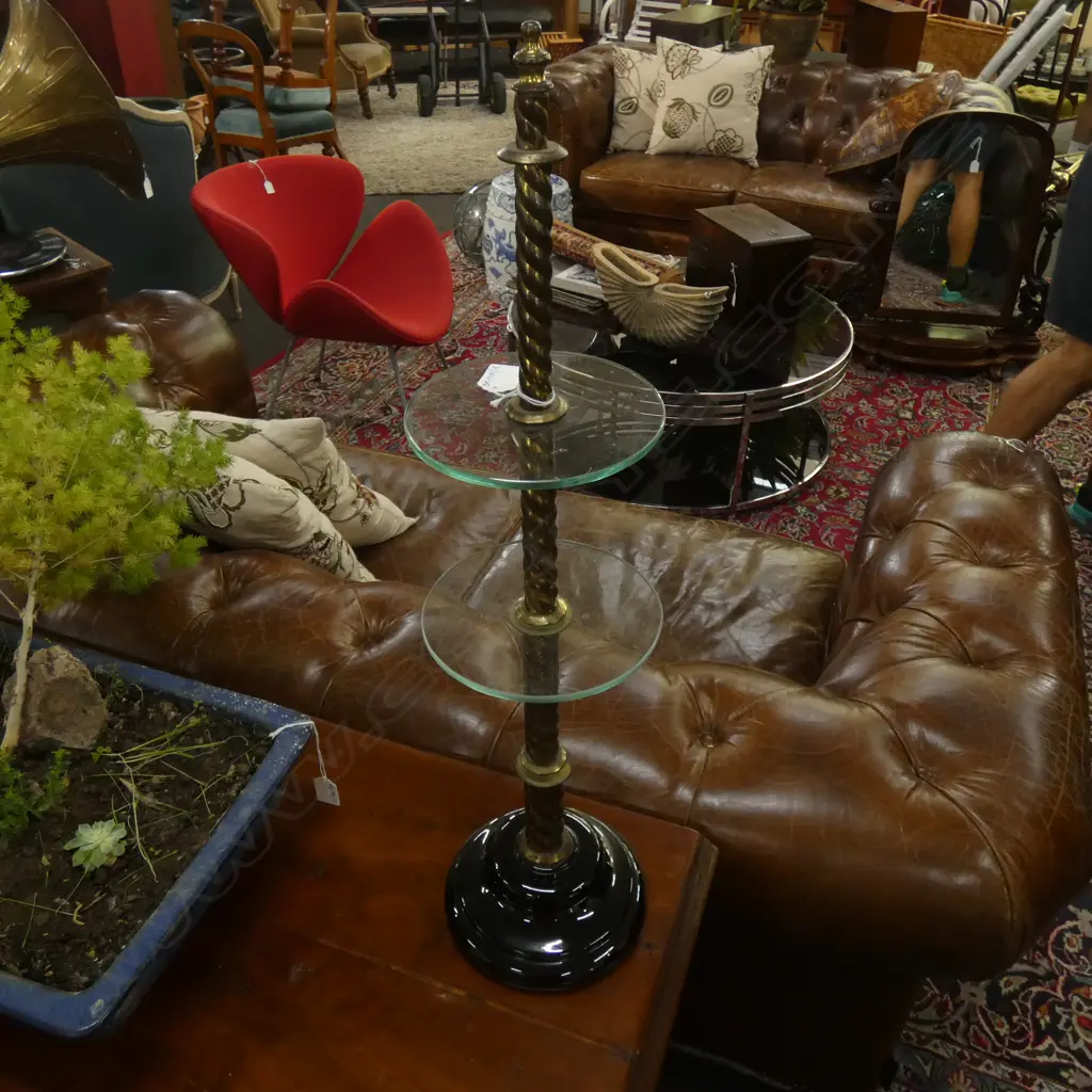 METAL & CIRCULAR GLASS STAND H.700mm Image 1++