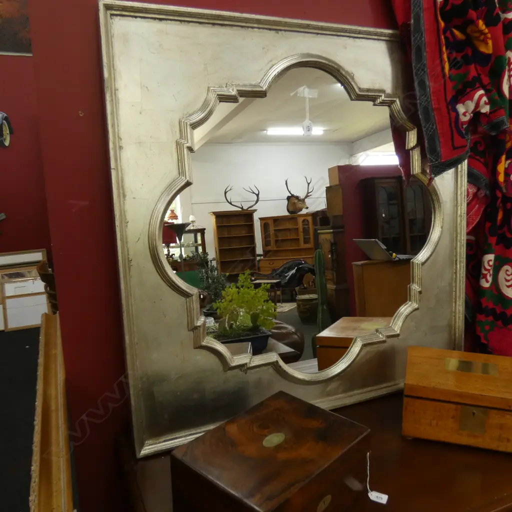 SILVER LEAF CONTEMPORARY ARABESQUE MIRROR 950mm sq Image 1++