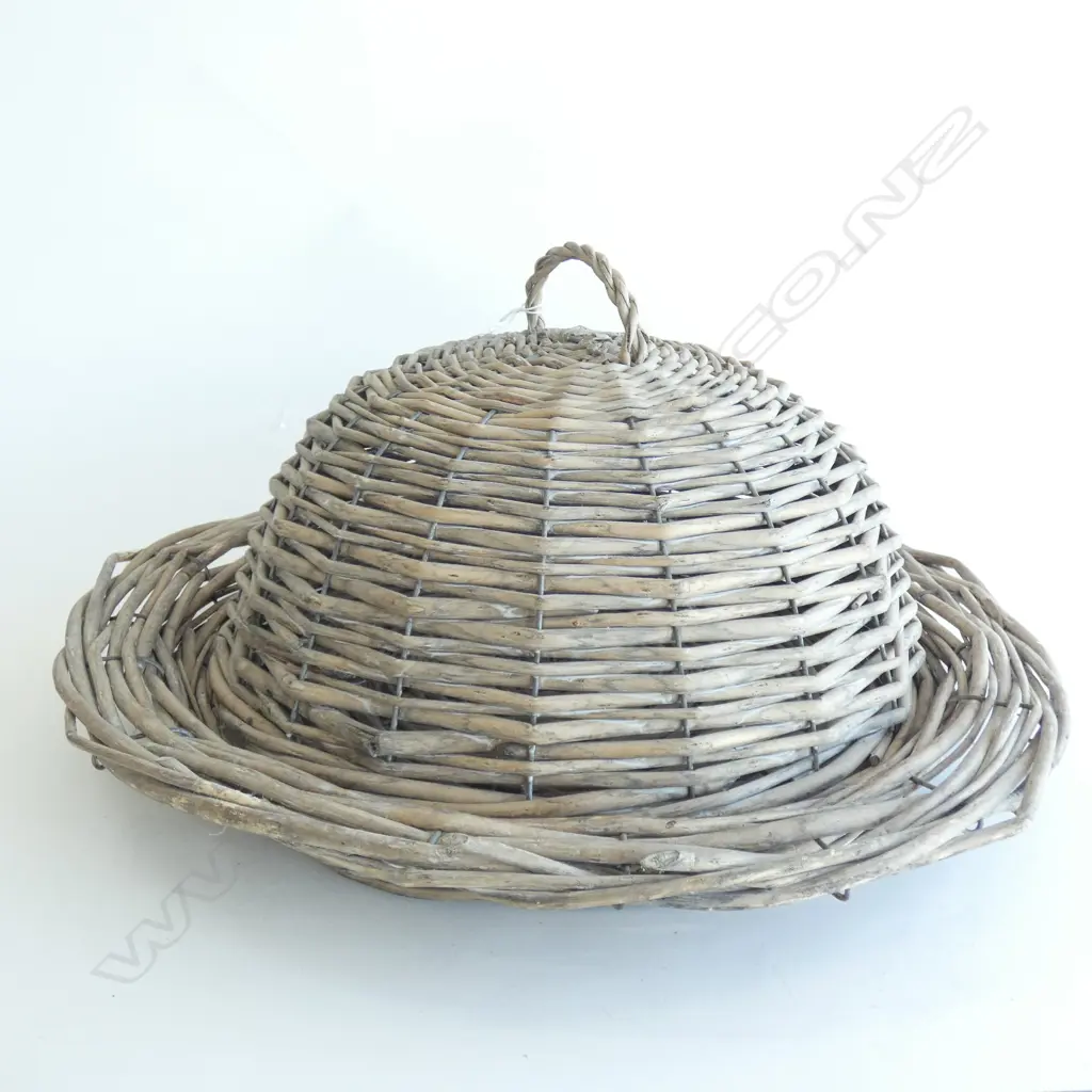 VINTAGE FRENCH WICKER FOOD DOME & SERVING TRAY 470mm dia Image 1++