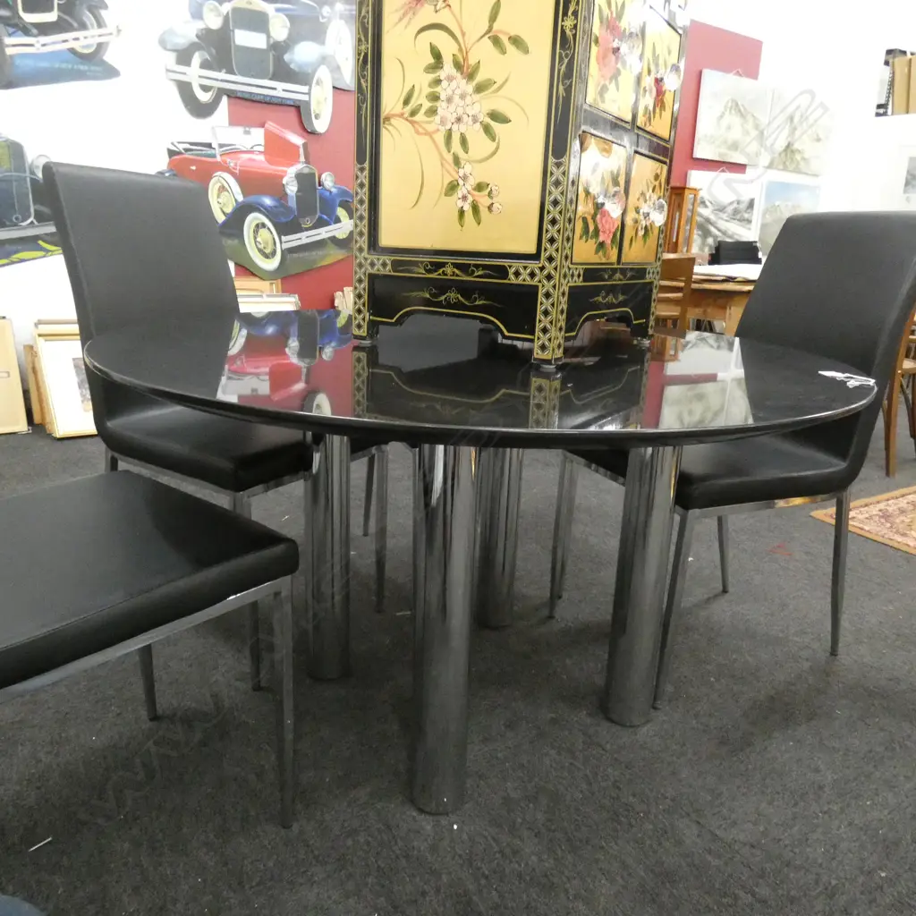 CIRCULAR MARBLE TOPPED TABLE CHROME LEGS 1200mm dia Image 1++