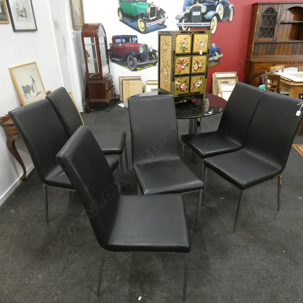 6 CONTEMPORARY LEATHER & CHROME DINING CHAIRS Image 1++