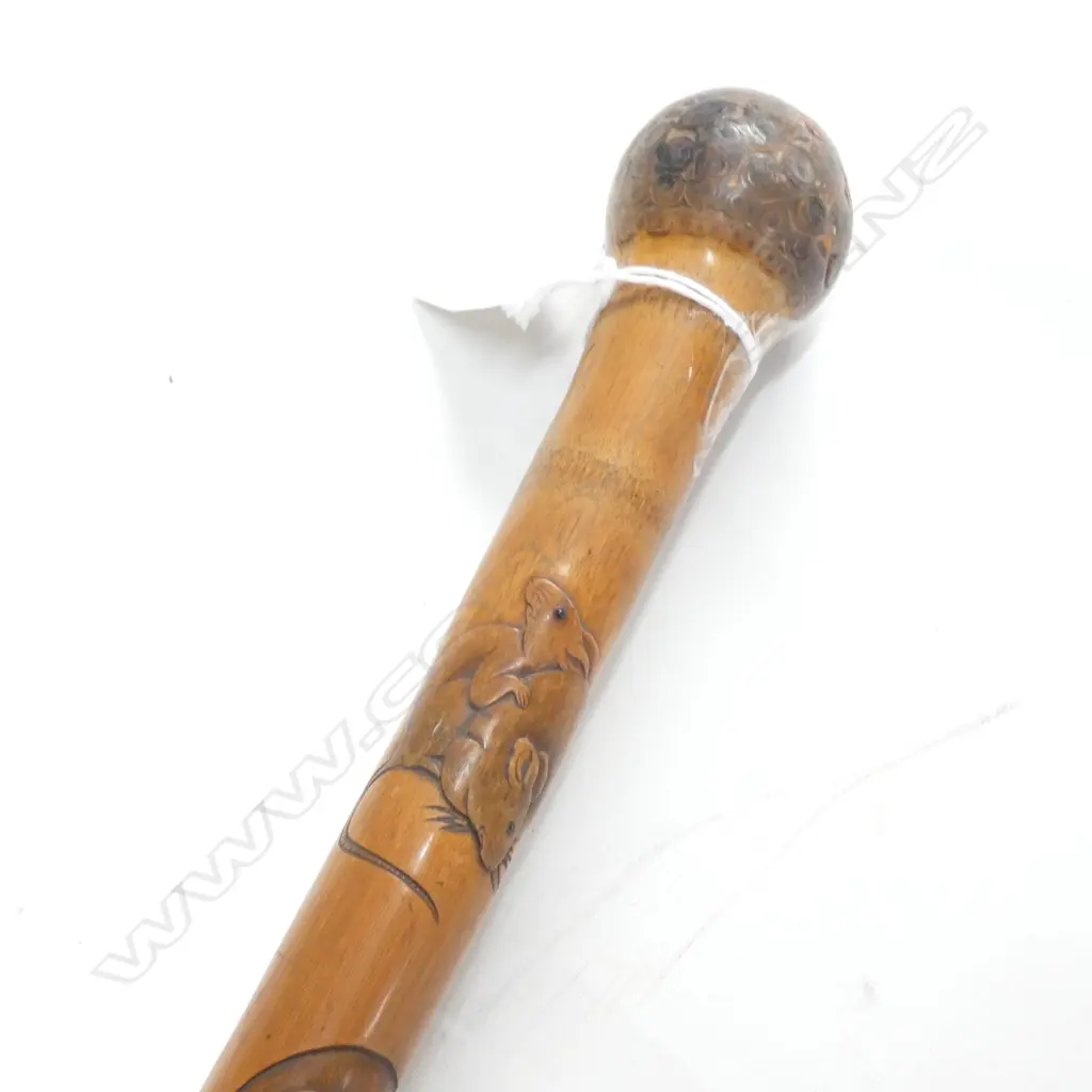 VINTAGE WOODEN WALKING STICK - CARVED WITH ANIMALS  Image 1++