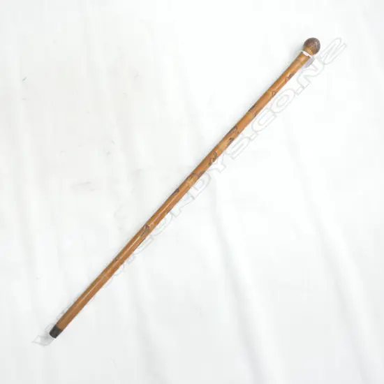 VINTAGE WOODEN WALKING STICK - CARVED WITH ANIMALS 