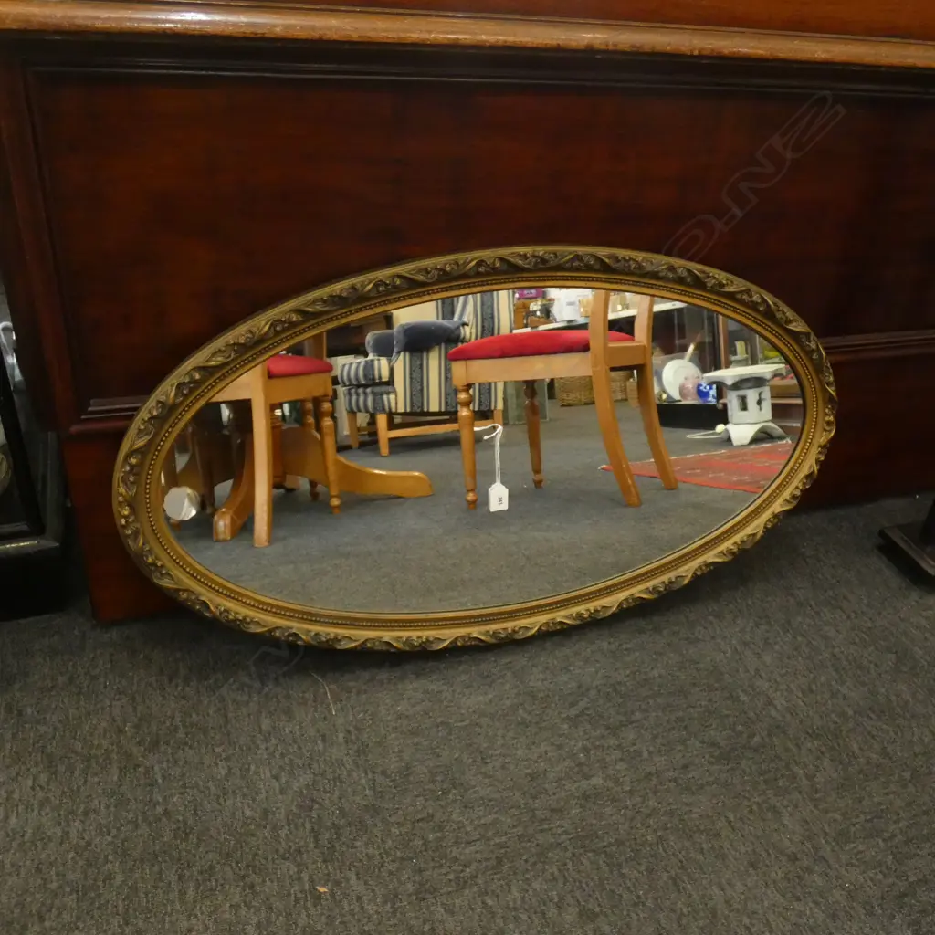 LARGE GILT FRAMED OVAL MIRROR 990x540mm Image 1++