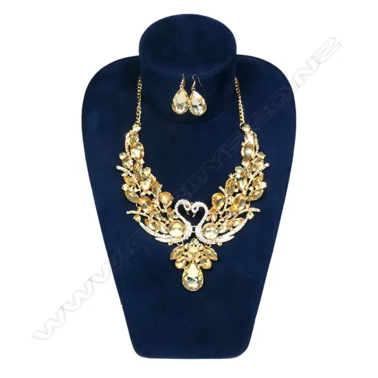 ORNATE COSTUME SWAN NECKLACE WITH EARRINGS