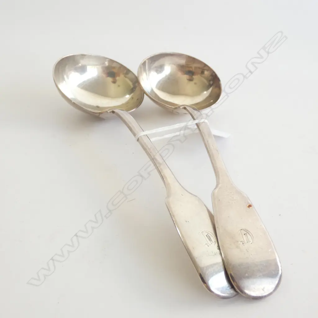 PR STG SILVER SAUCE LADLES L 180MM HALLMARK WORN 144GMS   Image 1++