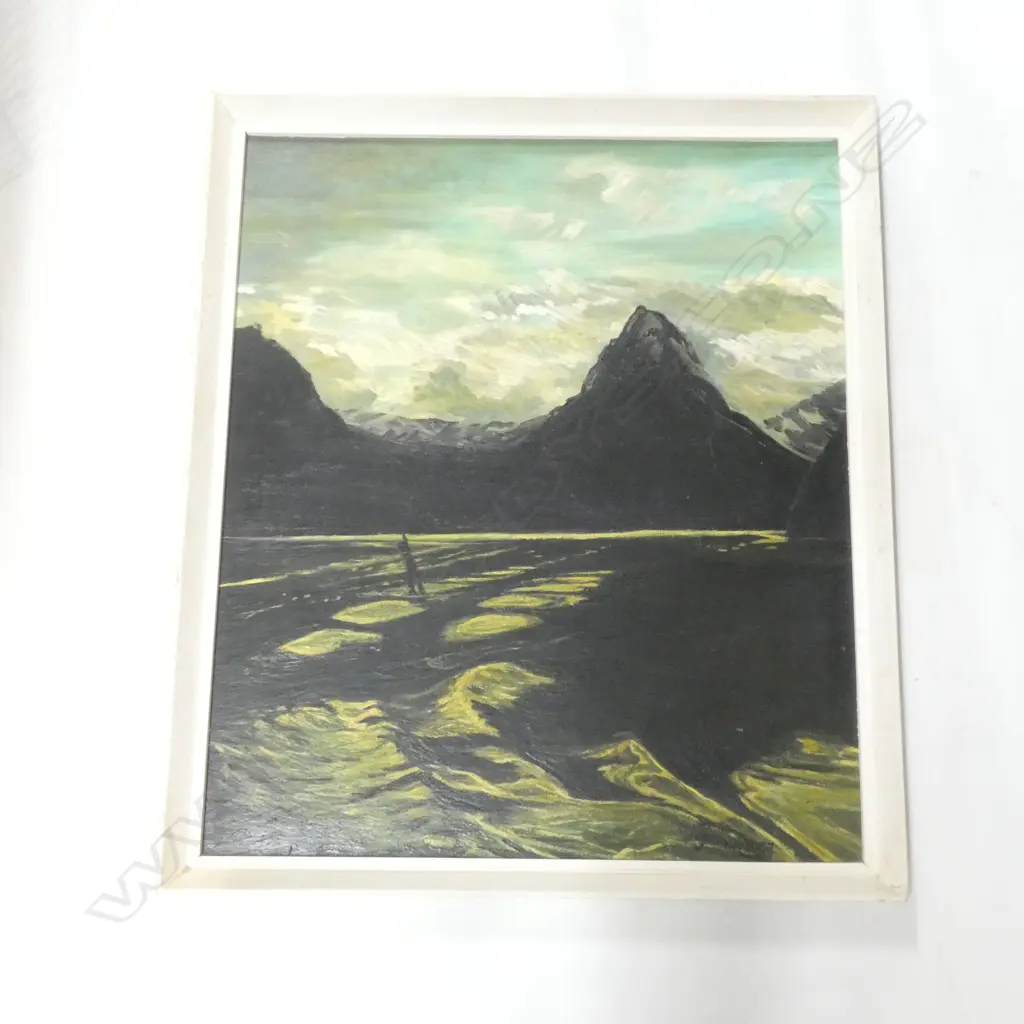 E. PERRY 'TWILIGHT, MILFORD SOUND' OIL 620x520mm 1957 Image 1++