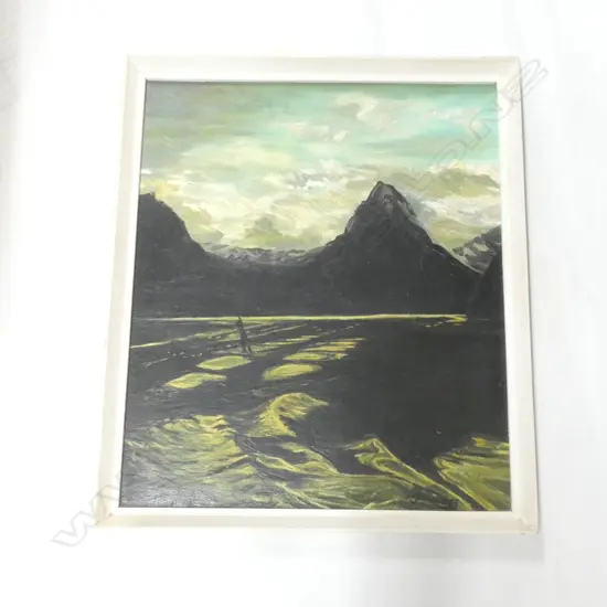 E. PERRY 'TWILIGHT, MILFORD SOUND' OIL 620x520mm 1957