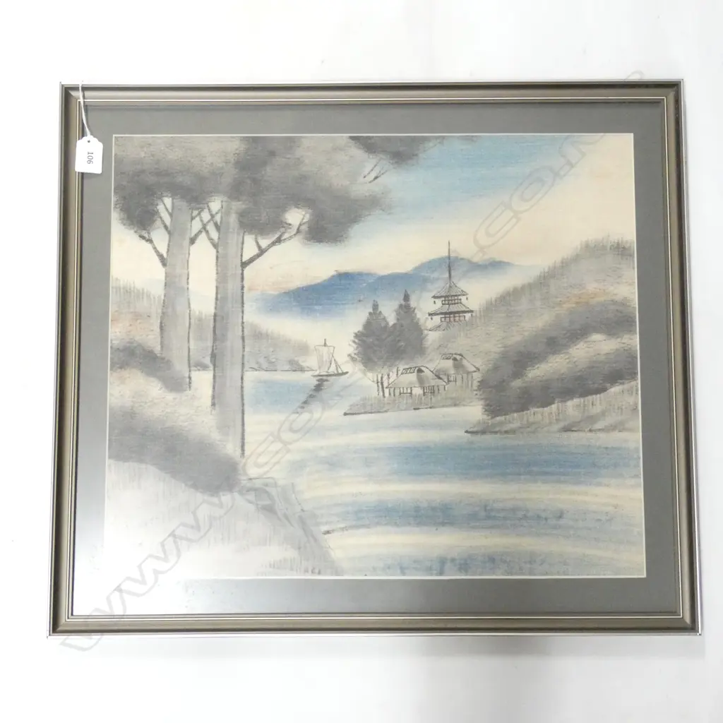 2 ORIENTAL FABRIC LANDSCAPE ARTWORKS 485x520mm Image 1++