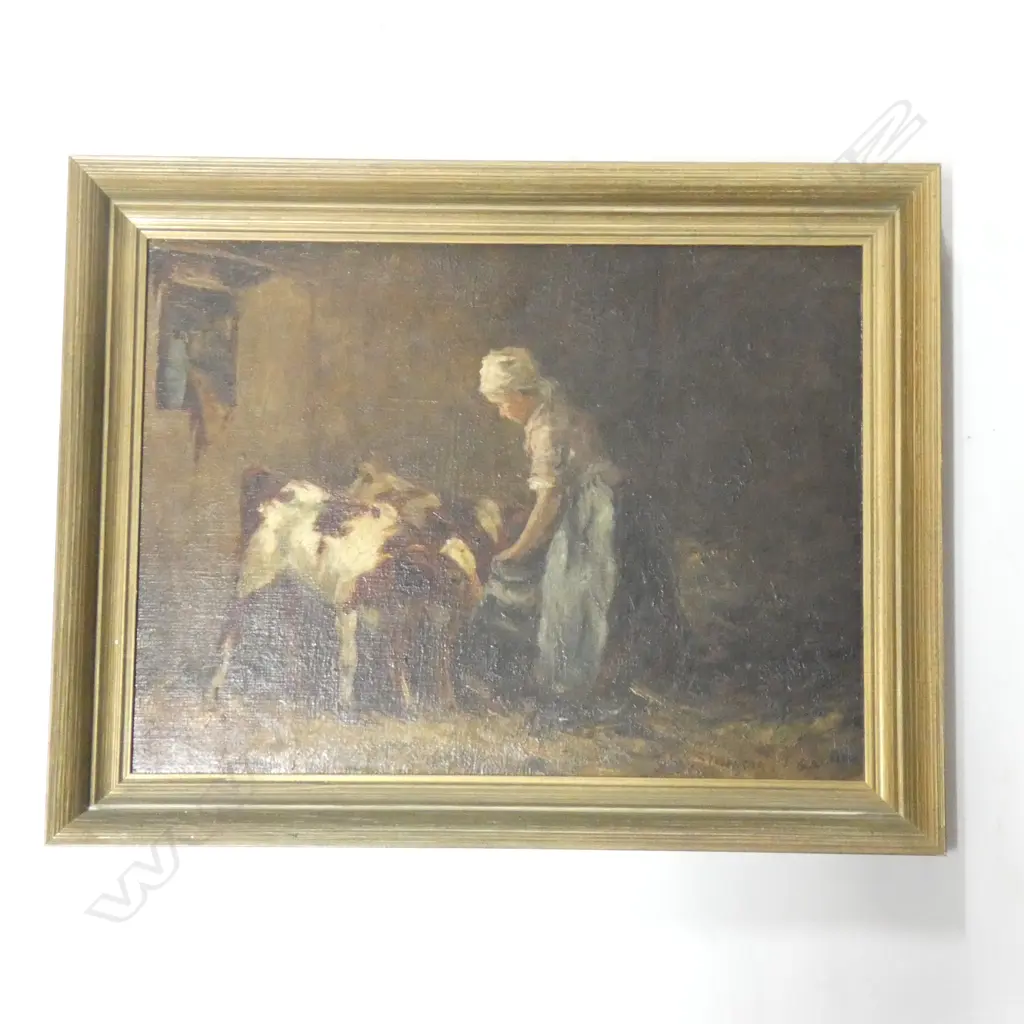 W. G. STEVENSON RSA LADY FEEDING COWS OIL 295x390mm Image 1++