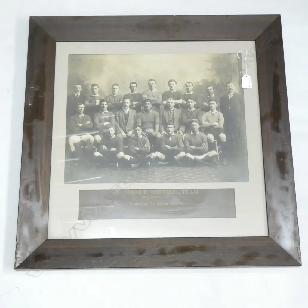 VINTAGE PHOTO ''ST PATRICK FOOTBALL TEAM (FIRST SEASON 1912), rimu frame. Image 335 x 435mm Image 1++