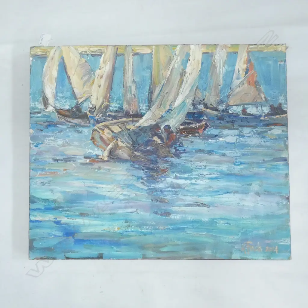 GRANT FINCH 'DEVONPORT YACHTS' OIL 2014 510x610mm Image 1++