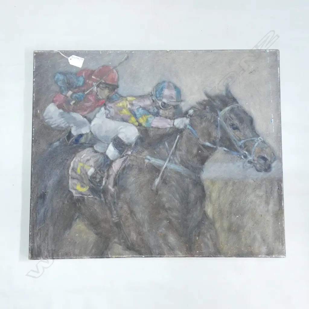 ARTIST UNKNOWN HORSE RACING UNFRAMED OIL 500x600mm Image 1++