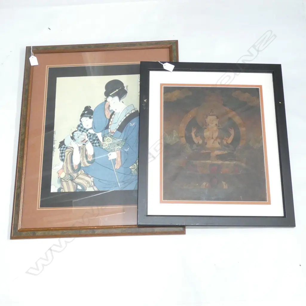 2 ORIENTAL PRINTS; JAPANESE & BUDDHA 385x320mm Image 1++