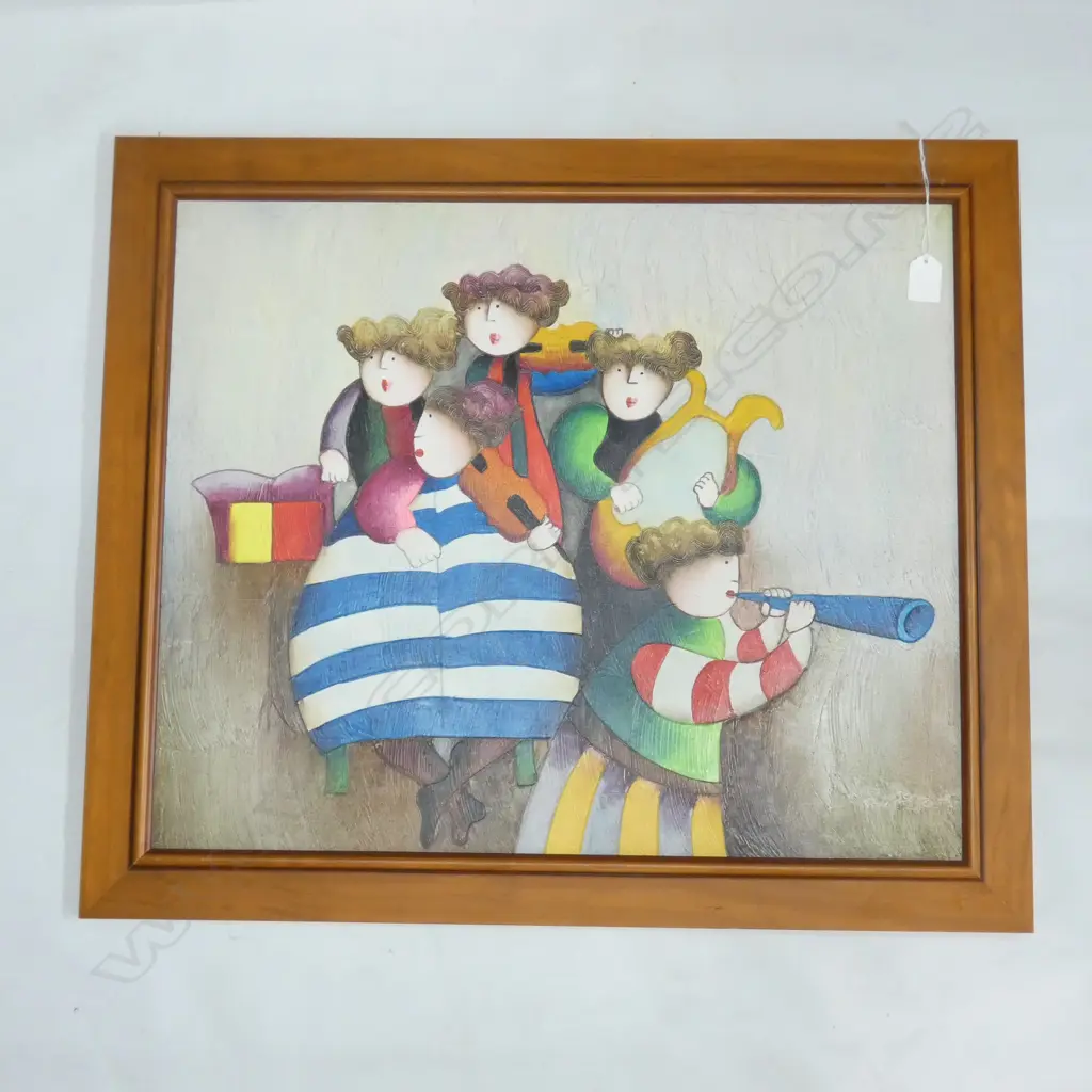 FAT LADIES MUSICAL GROUP PAINTING - SIGNED 585 X 485MM Image 1++