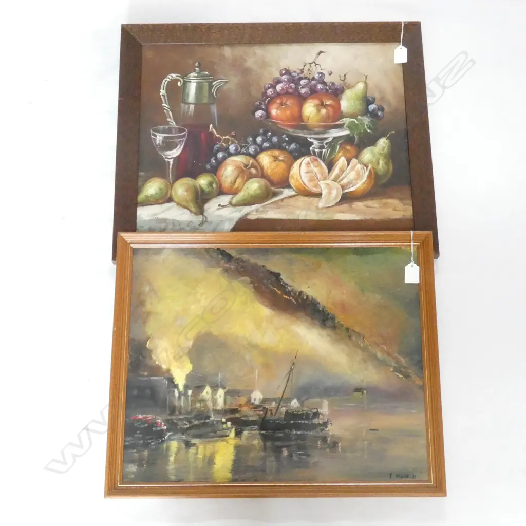 PR OIL PAINTINGS; C1930'S STILL LIFE  (350 X 490MM) & EARLY MORNING REFLECTIONS BY MARSHALL C1960 (490 X 490MM) Image 1++