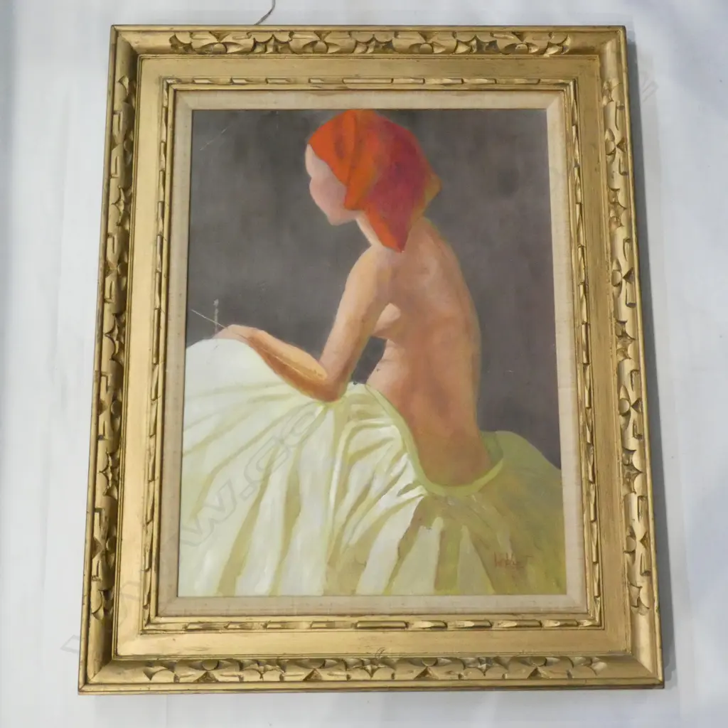 OIL SEATED NUDE AF w. SCRATCH 600x450mm GILT FRAME Image 1++