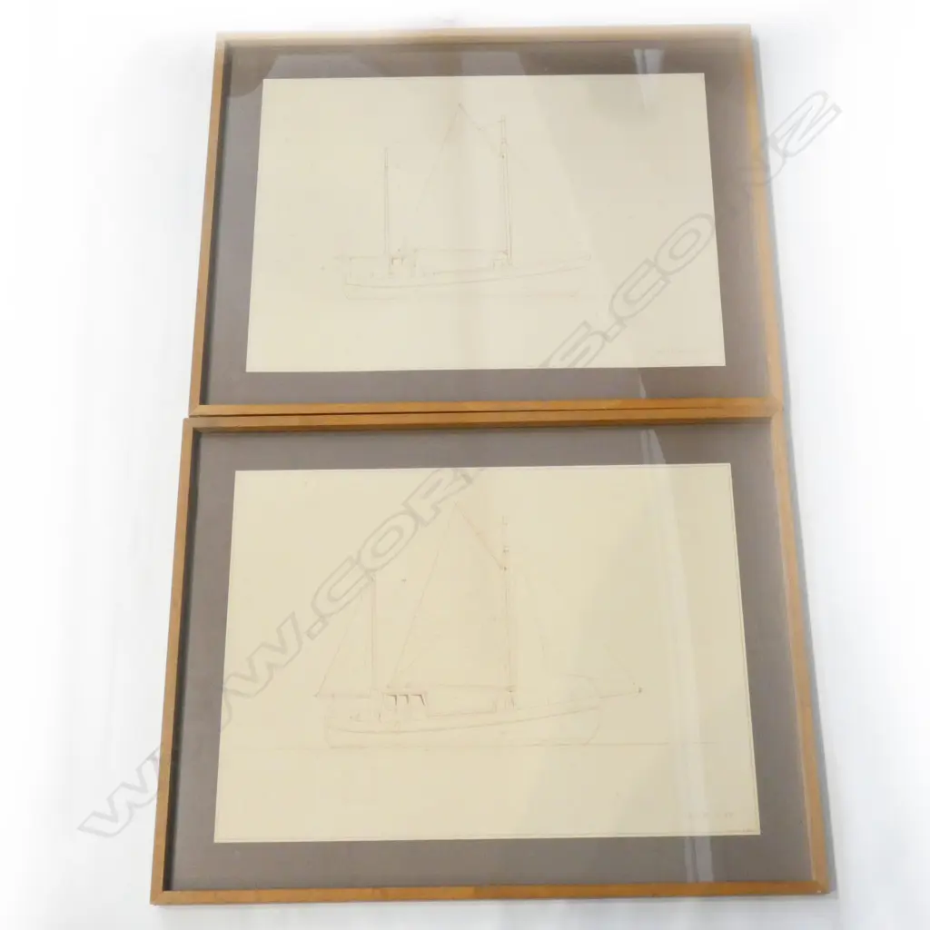 PR BOAT DRAWINGS 'HUIA' 400x550mm CONSERVATION GLASS FRAMED Image 1++