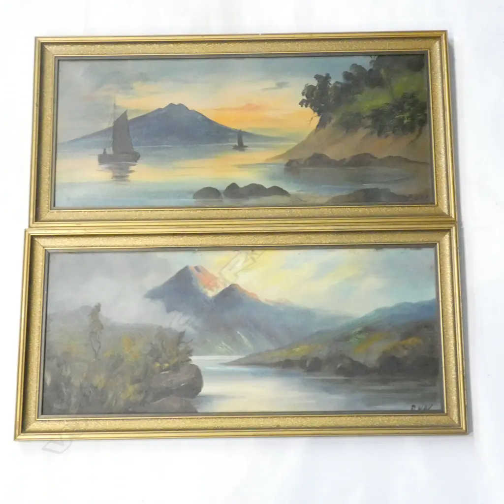 2 EARLY NZ COLONIAL OIL PAINTINGS SIGNED P. HAY 320 X 670mm Image 1++