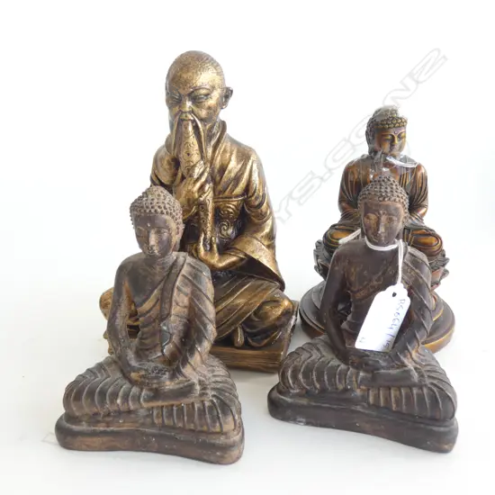 3 SEATED BUDDHAS (ONE AF) + 1 OTHER H.180mm
