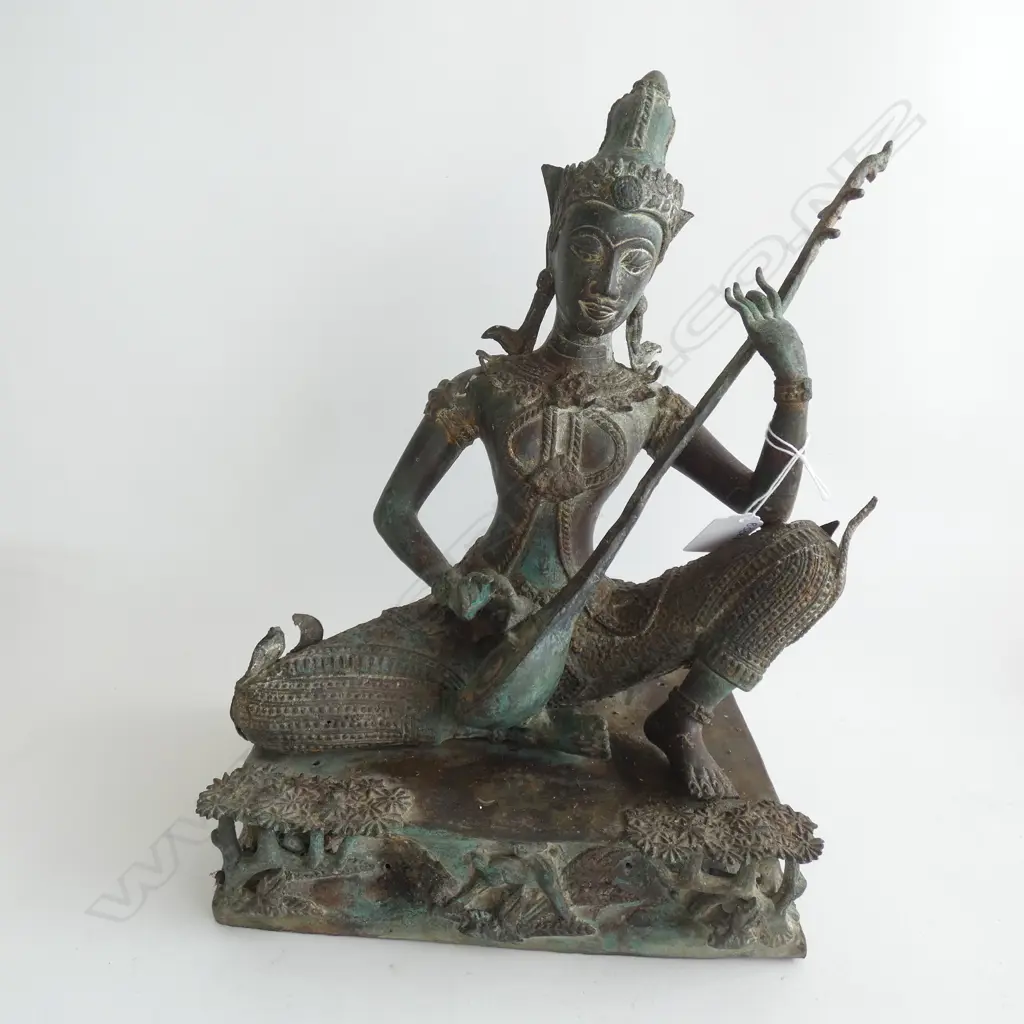 THAI BRONZE FIGURE PLAYING STRINGED INSTRUMENT H.320mm Image 1++