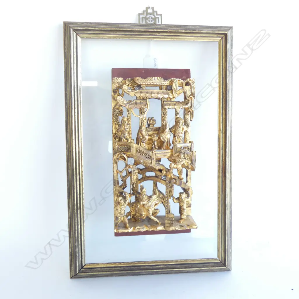 OLD CHINESE CARVED GILT WOOD PANEL, FRAMED... Image 1++