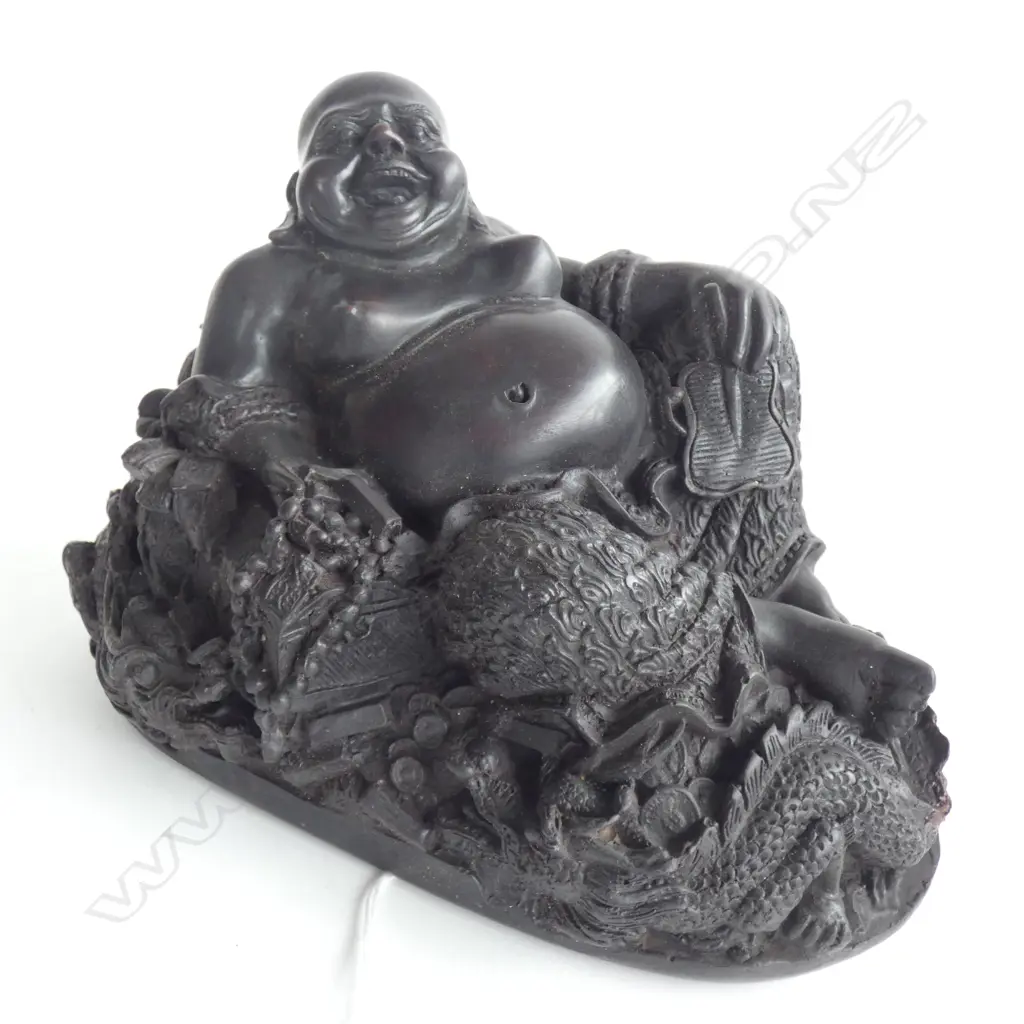 RECLINING BLACK RESIN BUDDHA W.210mm Image 1++