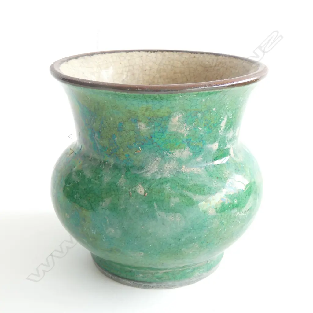 GREEN CRACKLE GLAZE ORIENTAL VASE H.120mm Image 1++