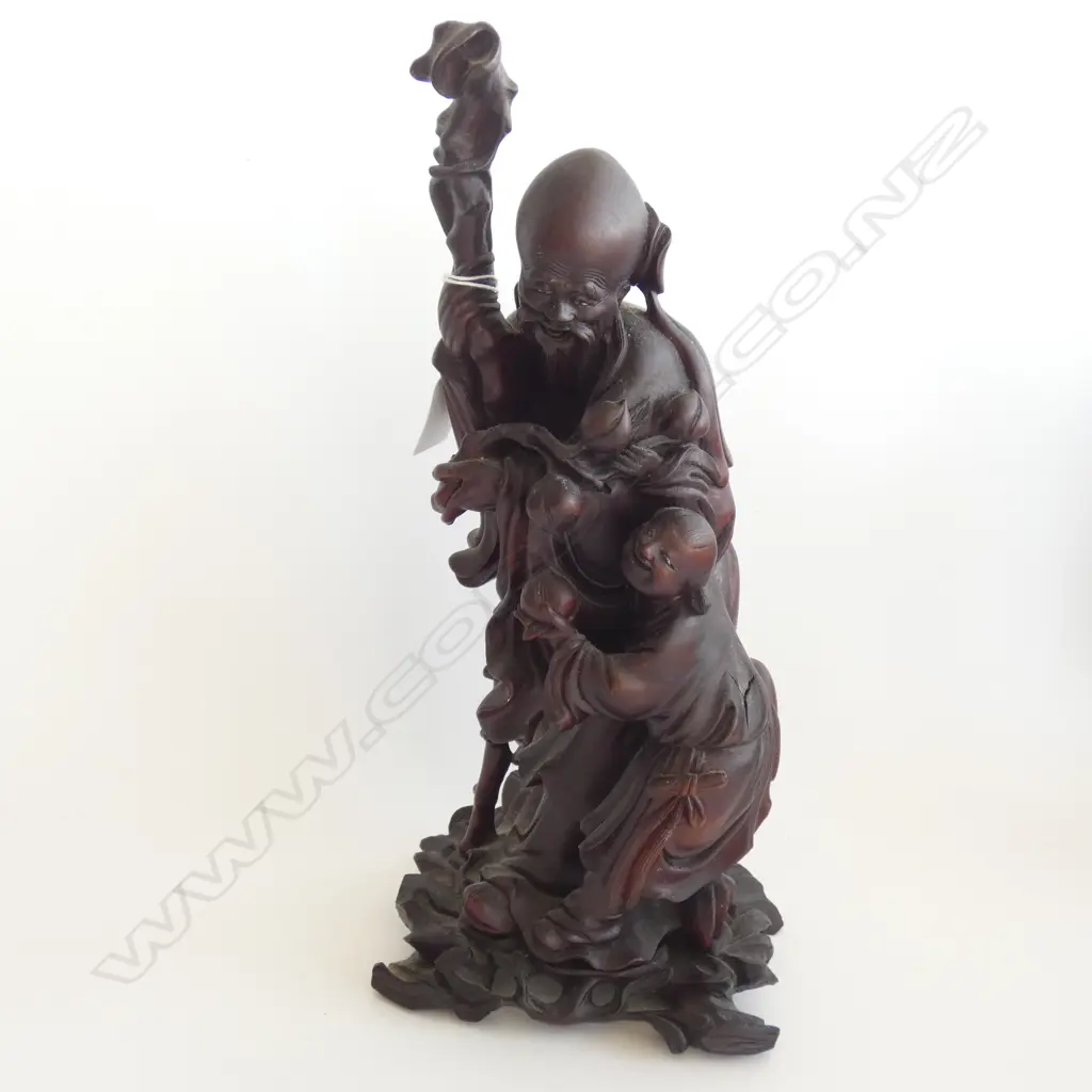CARVED WOODEN ORIENTAL FIGURE H. 335MM Image 1++