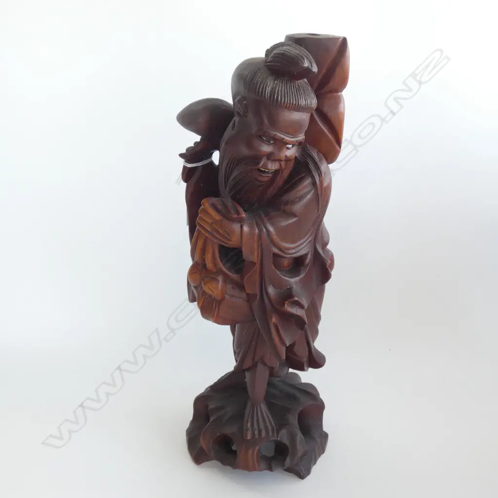 CARVED WOODEN ORIENTAL MAN H. 345MM Image 1++