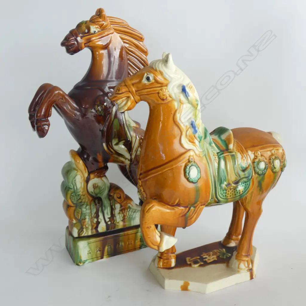 2 ORIENTAL SANCAI GLAZE HORSE FIGURINES H.380mm Image 1++