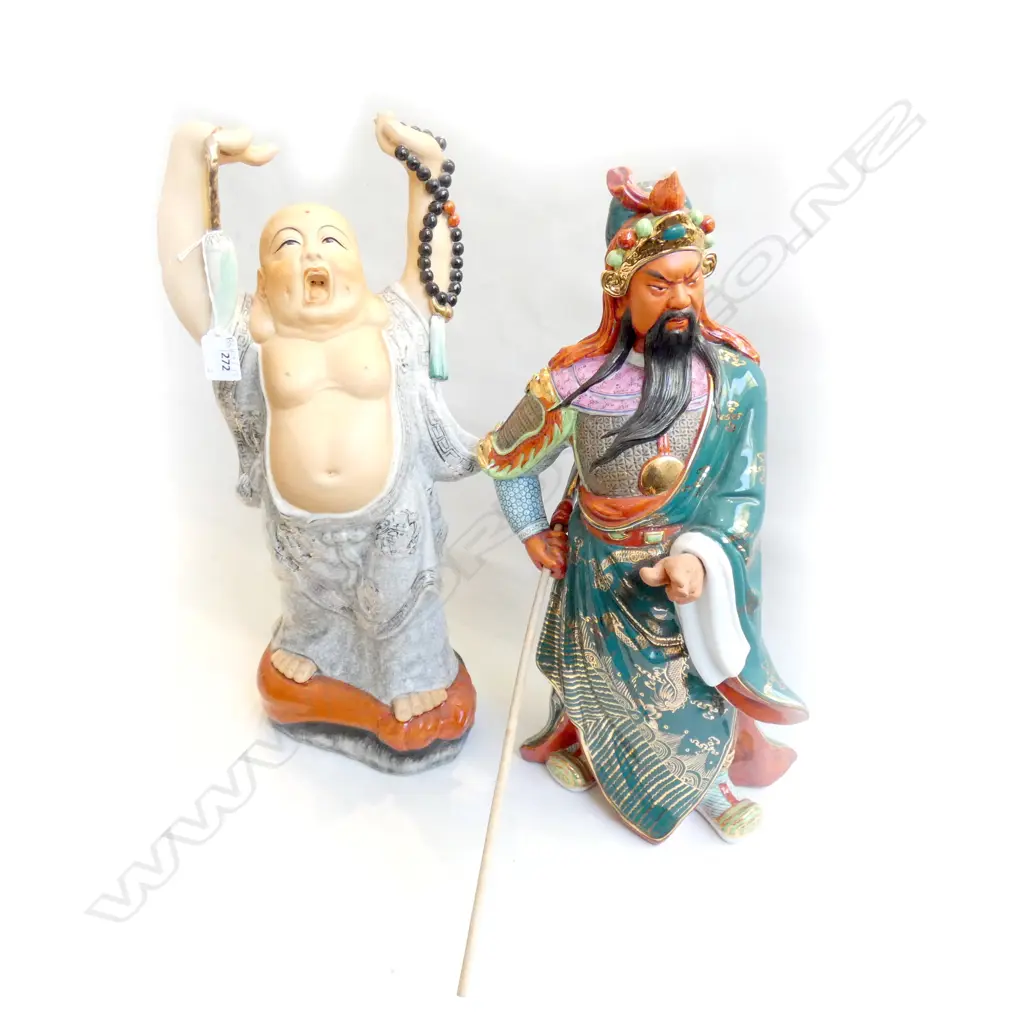2 LARGE ORIENTAL FIGURES; BUDDHA & WARRIOR H.500mm Image 1++