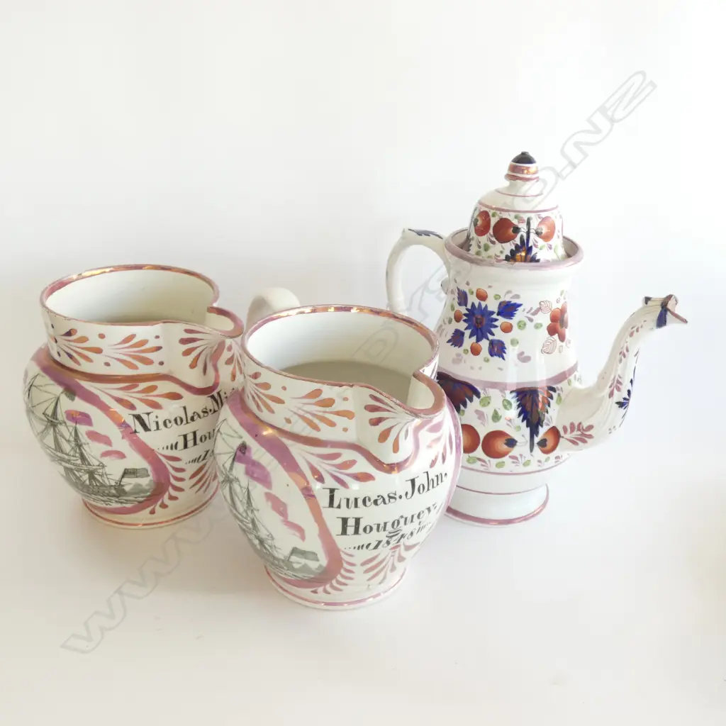 (19782) PR VINTAGE CERAMIC LUSTRE WARE JUGS & LG COFFEE POT  (H 320MM) - A/F Image 1++
