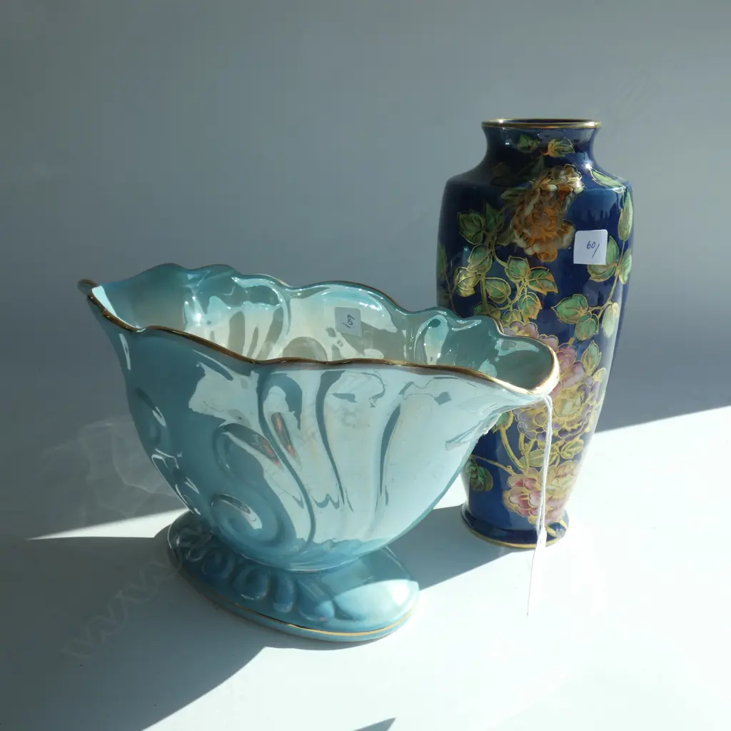 2 BLUE MALING VASES, TALL AF & FAN W.290mm Image 1++