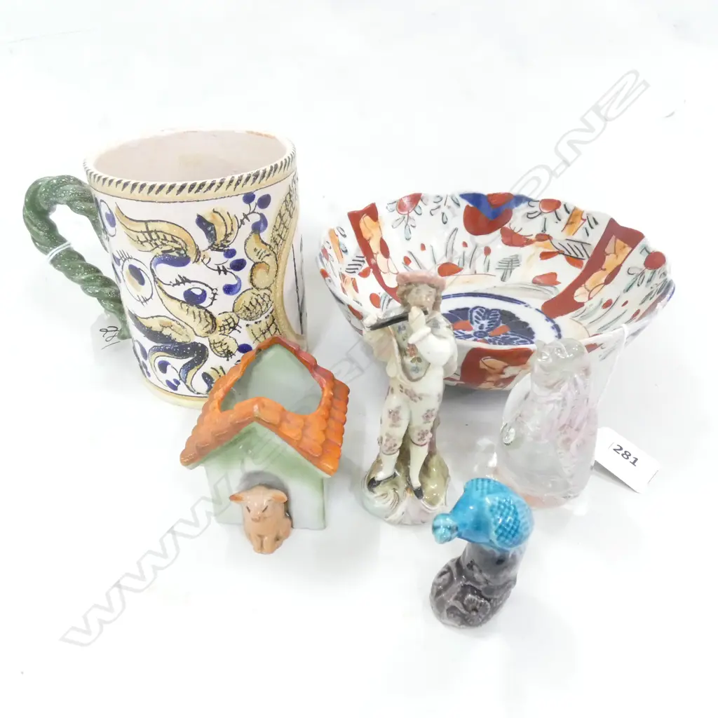 OLD IMARI BOWL & MUG WITH FROG + HOKITIKA GLASS / GERMAN FAIRING ETC.. Image 1++