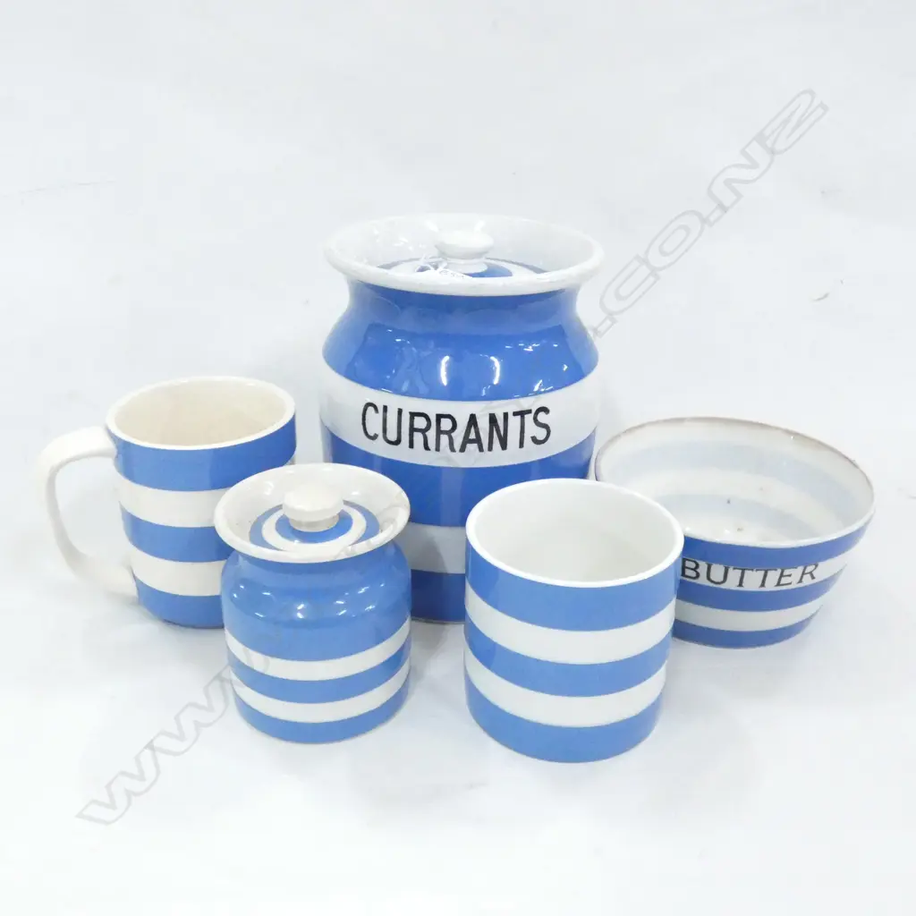T G GREEN CORNISHWARE; 2 CANISTERS (LARGEST H 160MM) BUTTER DISH / MUG & CUP Image 1++