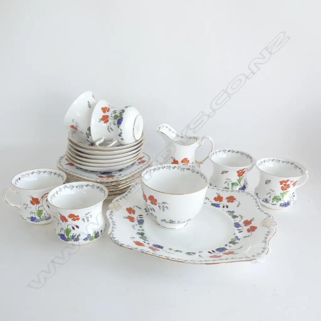 TUSCAN HAND ENAMELLED TEASET 21 PC (6 TRIOS/PLATE/ JUG/SUGAR BOWL)  Image 1++