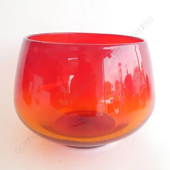 LARGE RED ART GLASS BOWL H.185mm 250mm dia