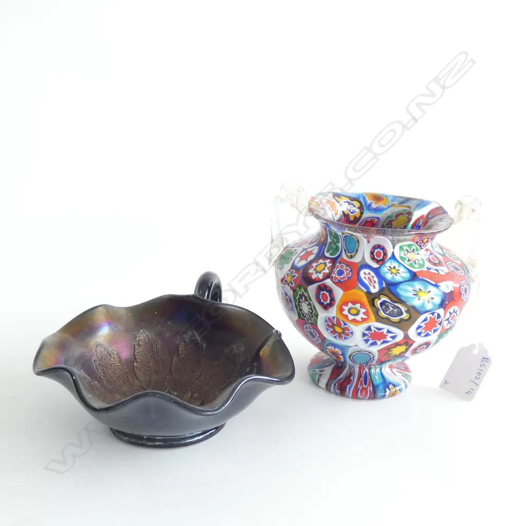 MILLE FIORE VASE H.120mm + CARNIVAL GLASS DISH Image 1++