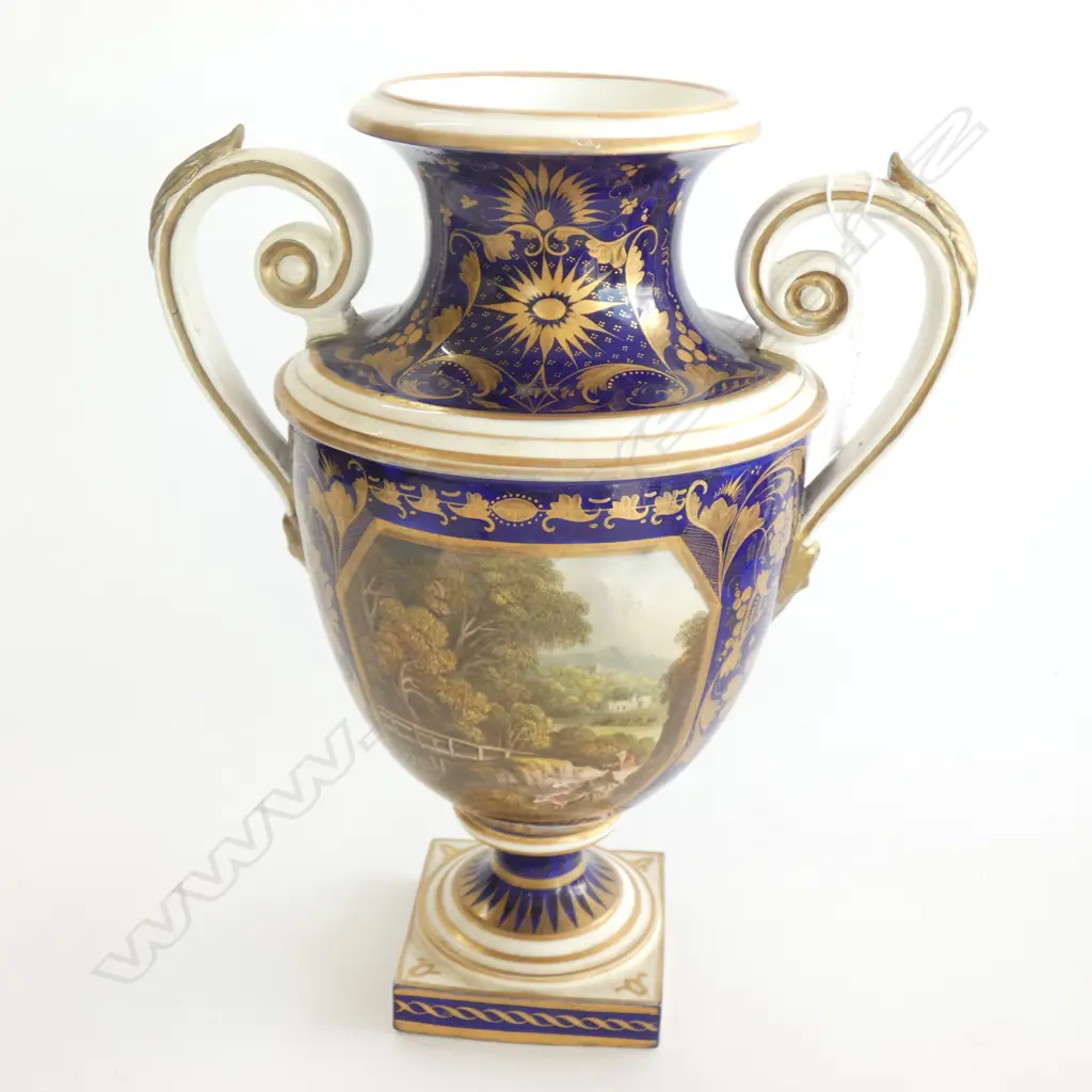 19thC DERBY URN 'VIEW IN NORTH WALES' H.285mm Image 1++