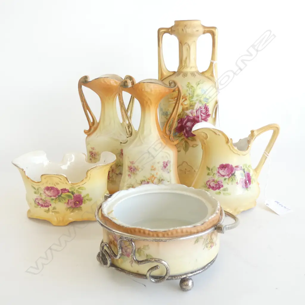 6 PCS VINTAGE BLUSH WARE PCS; 3 VASES (TALLEST H240MM) JUG, BOWL & DISH... Image 1++