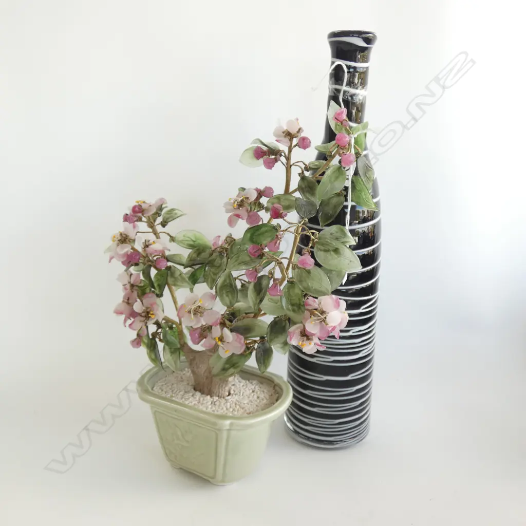 BLACK ART GLASS VASE H.400mm + GEM TREE Image 1++
