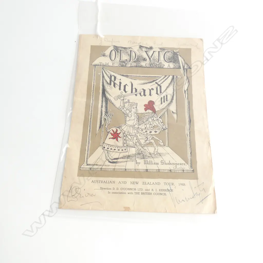 SIGNED PROGRAMME TO RICHARD III OLD VIC THEATRE COMP. AUST. NZ TOUR 1948... Image 1++