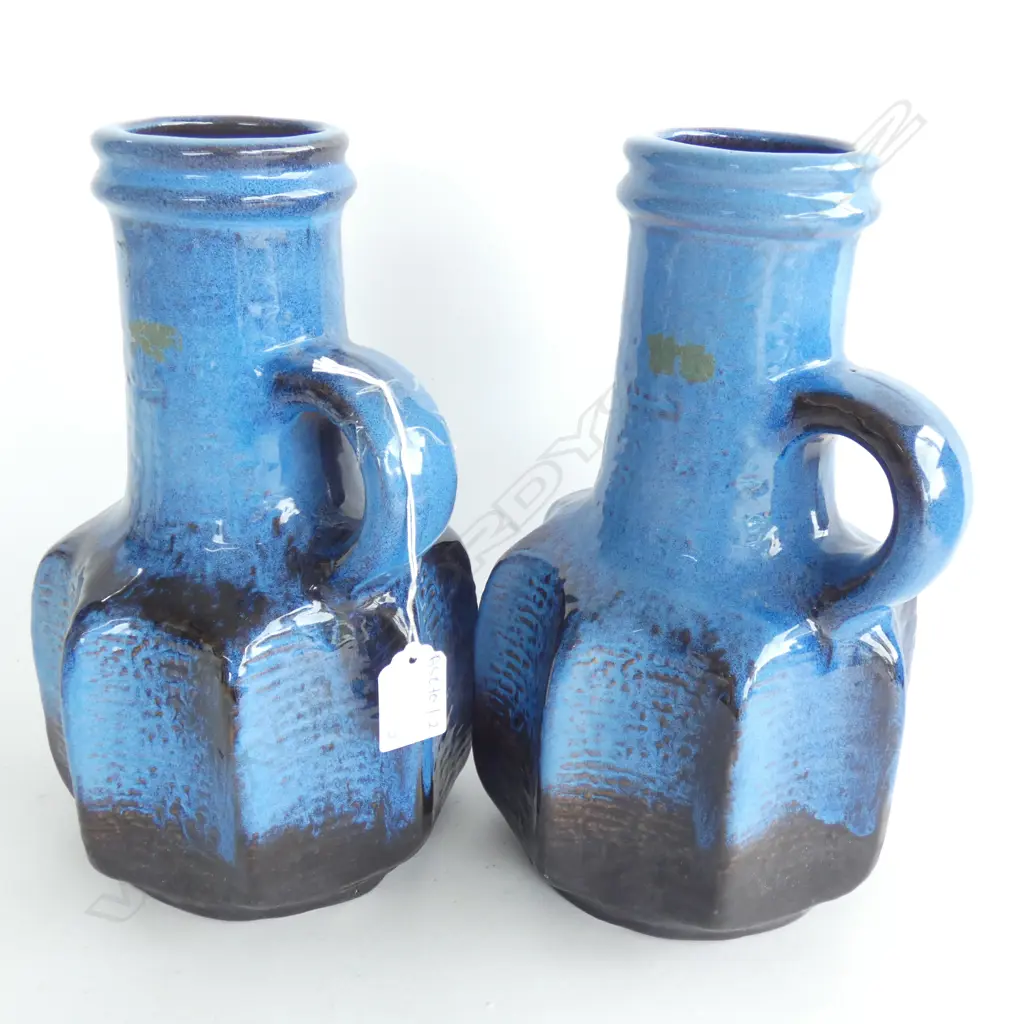 PR BLUE GLAZE WEST GERMAN BOTTLE VASES H.260mm Image 1++