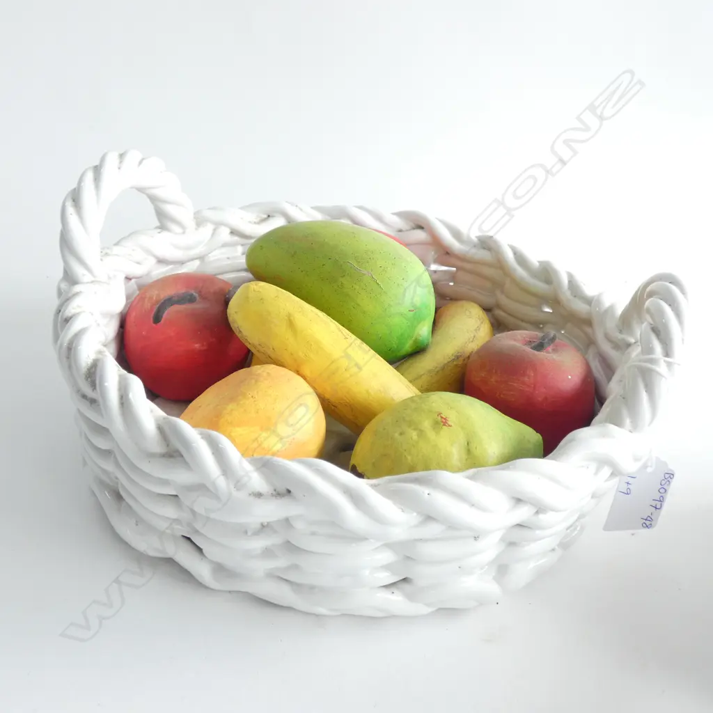 WHITE PORCELAIN BASKET OF CERAMIC FRUIT  DIA  260MM Image 1++