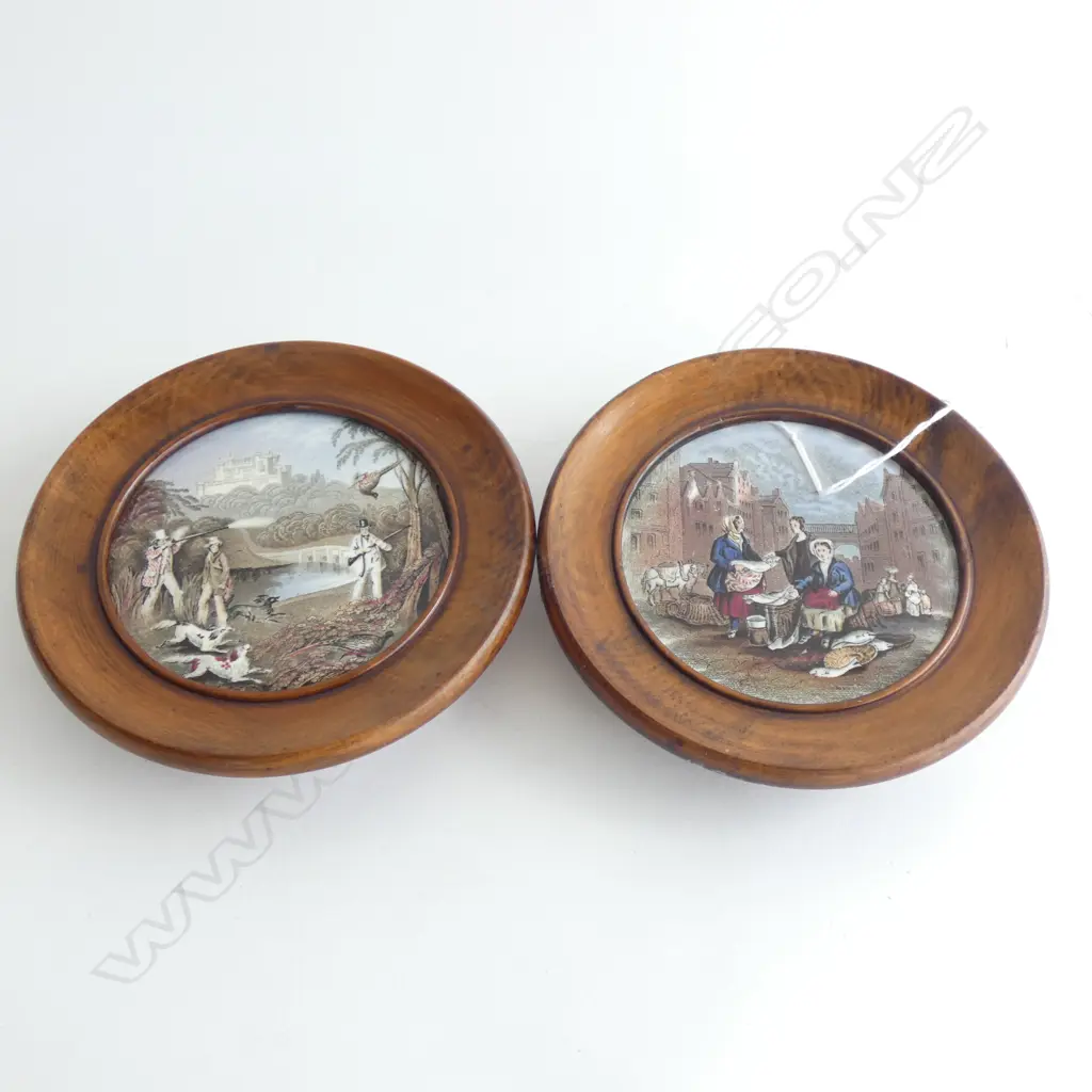 2 REPRODUCTION POT LIDS, FRAMED 110mm dia Image 1++