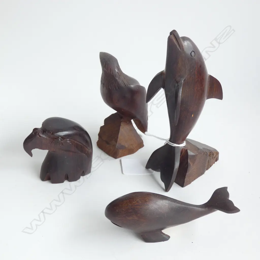 HAND CARVED WOODEN DOLPHIN(H. 145MM) / WHALE & 2 EAGLES X 2  Image 1++