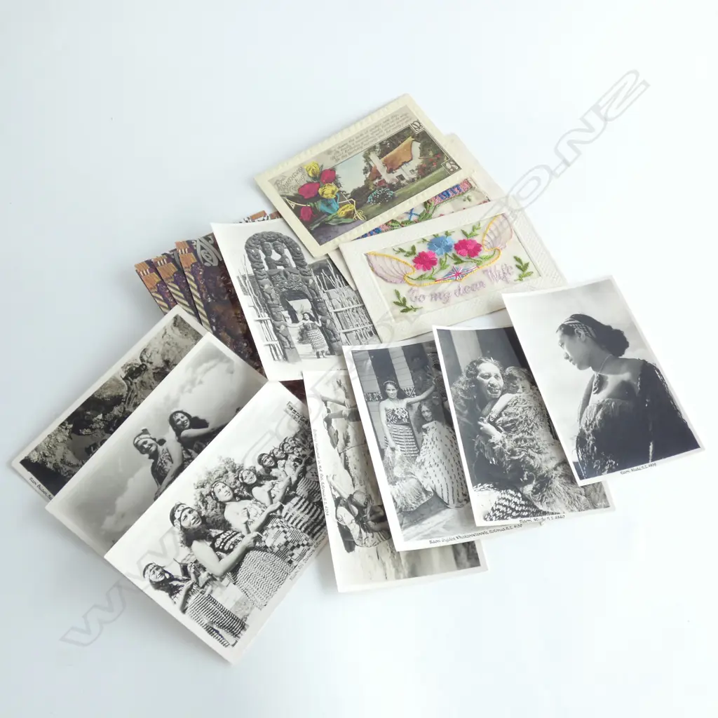 OLD POSTCARDS & PHOTOS INCL MAORI & 1918 EMBROIDERED POSTCARD  Image 1++